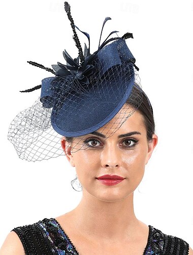  Fascinatoren Hüte Kopfbedeckungen Polyester Fedora-Hut Zylinder Schleierhut Pferderennen Cocktail Elegant Vintage Mit Feder Pure Farbe Kopfschmuck Kopfbedeckung