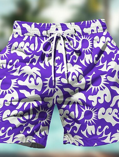  Herren Kokospalme Blume / Blumenmuster Badehosen Badeshorts Boardshorts Mittlere Taille Hawaiianisch Lässig Ferien Strand Kordelzug mit Mesh-Futter Elastischer Bund Designer Bekleidung