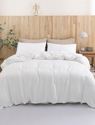  Baumwoll-Bettbezug, 100 % Leinen, Kokosnussweiß, Queen-Size-Bettbezug, weiches und atmungsaktives Queen-Bettbezug-Set für alle Jahreszeiten