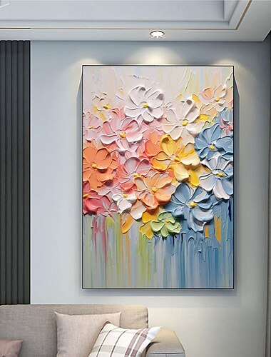  3D カラフルな花の絵画、手描きの花の油絵、抽象的なカラフルな花の絵画、壁アート、カラフルな花の絵画、花のテクスチャ絵画、壁の装飾