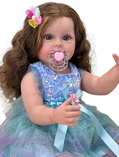  22 pouce Poupée Reborn Jouet pour Bébé & Nourrisson Poupée Reborn Toddler Poupée Poupée bébé Reborn Bébé Nouveau née réaliste Cadeau Vinyle W-2189 cadeaux noël enfant avec vêtements et accessoires