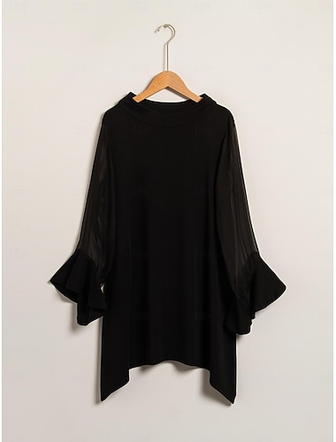  Damen Bluse Chiffon Hauptstadt Solide / einfarbig Freizeitskleidung Verabredung Ausgehen Trompetenärmel Mesh-Ärmel Schwarz Langarm Elegant Elegant und luxuriös Casual Stehkragen Herbst Frühling Sommer