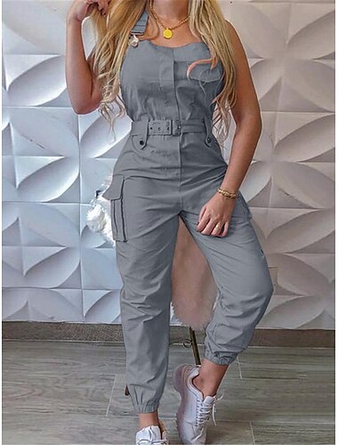  Damen Normal Jumpsuit Strassenmode Feste Farbe Ärmellos U-Ausschnitt Tasche Strasse Täglich Regular Fit Schwarz Rosa Grün Sommer