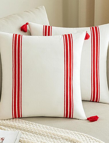  linje stil dekorativa kasta kuddfodral röd broderi tofs för trädgård uteplats sovrum vardagsrum soffa soffstol