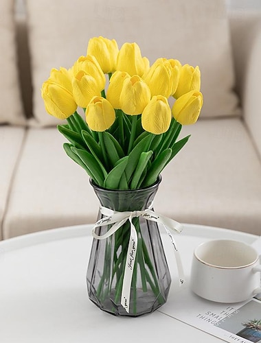  10 stk naturtro pu tulipan kunstige blomster: perfekt til boligindretning, bryllupsdekorationer og begivenheder - realistiske tulipaner for ekstra elegance