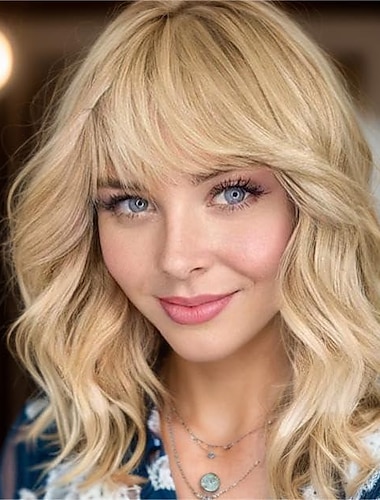  Auburn Brown Black Pink Blonde Short Blonde Bob Wigs for Women,Synthetic Wavy Curly Hair Wig with Bangs for Daily