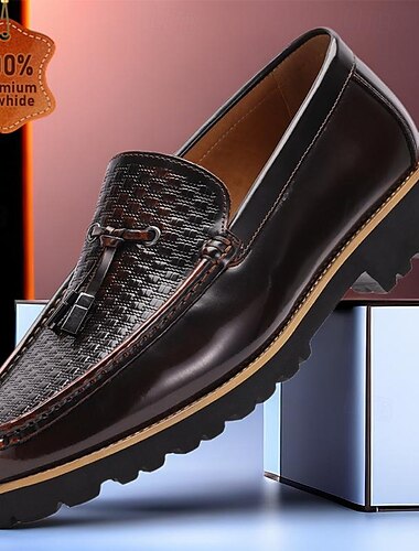  herr loafers vintage brunt läder tofs texturerat mönster