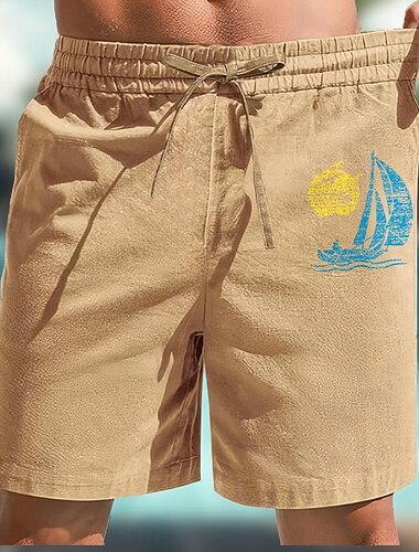  kookospuu miesten puuvillaiset pellavashortsit kesäiset havaijilaiset shortsit rantashortsit printti kiristysnyöri joustava vyötärö hengittävä pehmeä 20 % pellavashortsit arkipäiväiset lomakatuasut