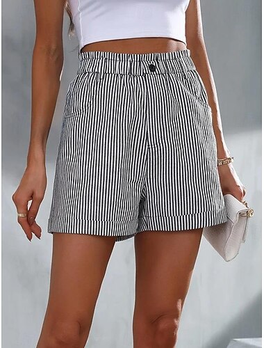  Mujer Pantalón corto Casual / Diario Corto A Rayas Bolsillos laterales Transpirabilidad Cómodo Microelástico Fin de semana Negro Rojo Azul Piscina Verano Ajuste regular