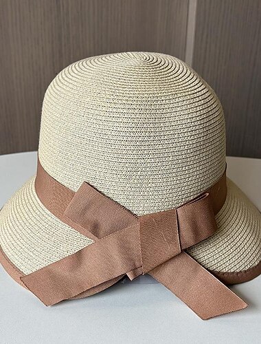  Chapeaux Coiffure Acrylique / Coton Paille Chapeau de seau Chapeau de Paille Chapeau de soleil Casual Vacances Elégant Rétro Avec Noeud Couleur Pure Casque Couvre-chef