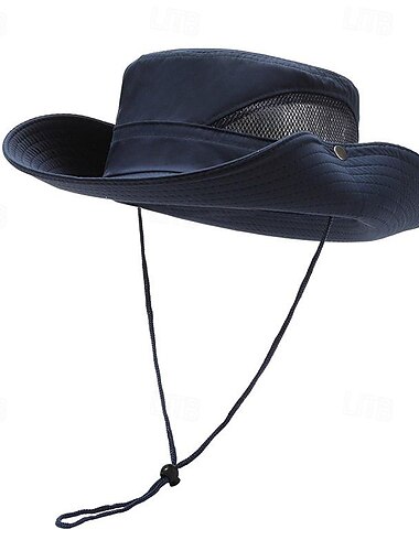  Homme Chapeau de seau Chapeau de soleil Noir bleu marine Polyester Maille Cordon Mode Décontractées Plein Air du quotidien Plein Ajustable Ecran Solaire Respirable