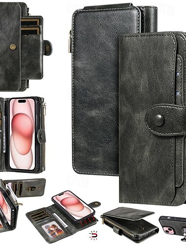  puhelin Etui Käyttötarkoitus iPhone 17 Pro Max 17 Air 16 15 14 Pro Max Plus 13 12 11 Pro Max Mini Lompakkokorttikotelo Irroitettava Magneetti Vetoketju Retro TPU PU-nahka