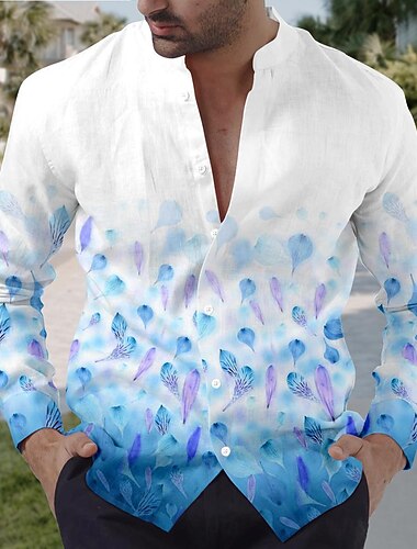  Miesten Kukka Paita Button Up paita Pitkähihainen Vintage Arki-asut Bile Viikonloppu Kesä 봄 & Syksy Pystykaulus Painettu Painike alas Vaalea vaaleanpunainen Violetti Oranssi Vaalean sininen