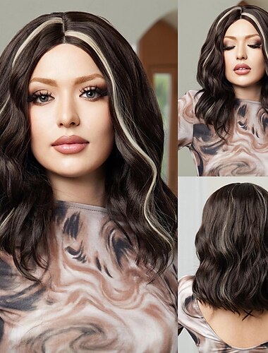  Synthetische Spitzeperücke Locken Stil 24 Zoll Braun Mittelteil 13 * 4 Schließung Perücke Damen Perücke Hellbraun Dunkelbraun