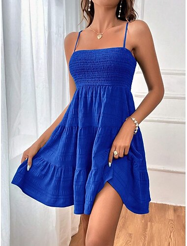  Damen Midikleid Chiffon-Kleid Boho Chic Kleider Elegantes Kleid Elegant Böhmen Vintage Urlaub Täglich Verabredung Regular Fit Glatt Ärmellos Spaghetti-Träger Schwarz Rosa Blau Grün Sommer Frühling