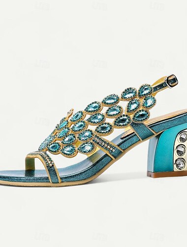  Γυναικεία Γαμήλια παπούτσια Σανδάλια Πάρτι Κρυσταλλάκια Τακούνι φαντασίας Στρογγυλή Μύτη Κομψό Βοημία Βίντατζ Μικροβιακό Δέρμα Θαλασσί Βυσσινί Χρυσό