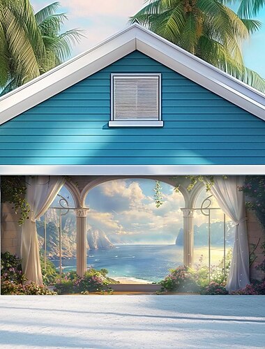  Sommer Strandlandschaft Outdoor Garagentor Abdeckung Banner schöne große Hintergrund Dekoration für Outdoor Garagentor Haus Wanddekorationen Event Party Parade