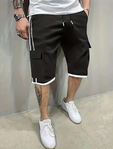  Herre Shorts med lommer Shorts Snørelukning Elastisk Talje Multi lomme Farveblok Påførelig Korte udendørs Daglig I-byen-tøj Mode Klassisk Sort Kakifarvet