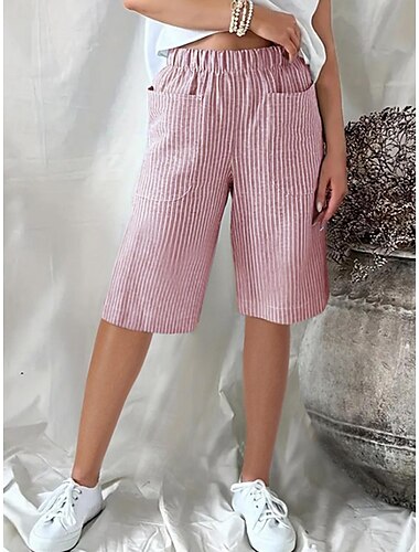  Dam Shorts Ledigt vardag Knelängd Randig Ficka Elastiskt midjeband Mateial som andas Bekväm Oelastisk Utekväll Helgen Svart Gul Rodnande Rosa Marinblå Sommar Normal