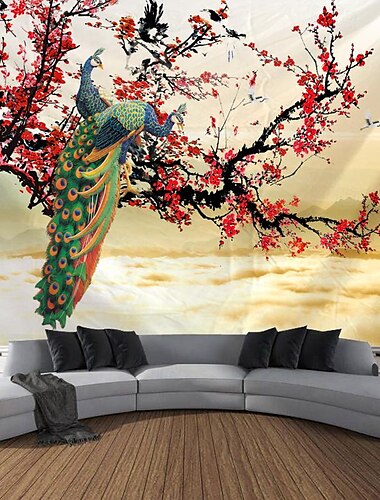  Wandteppich mit Tier-Pfauenblatt, zum Aufhängen, große Wandteppiche, Wanddekoration, Fotohintergrund, Decke, Vorhang, Zuhause, Schlafzimmer, Wohnzimmer, Dekoration