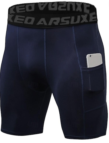  Arsuxeo Herren Kurze Hosen Laufshorts Tights Running Laufshorts Tights Kurze Hosen Yogashorts Spandex-Shorts mit handytasche Hoher Taillenbund Grundschicht Sportlich Polyester 4-Wege-Stretch