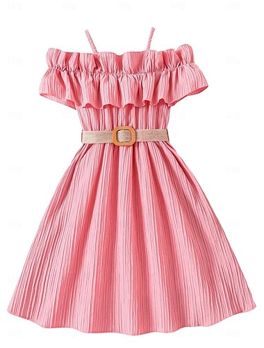  kinderkleidung Mädchen Kleid Feste Farbe Kurzarm Hochzeit Outdoor Casual Rüsche Urlaub Modisch Täglich Polyester Knielang Casual kleid Schaukelkleid A Linie Kleid Sommer Frühling 7-13 Jahre Schwarz
