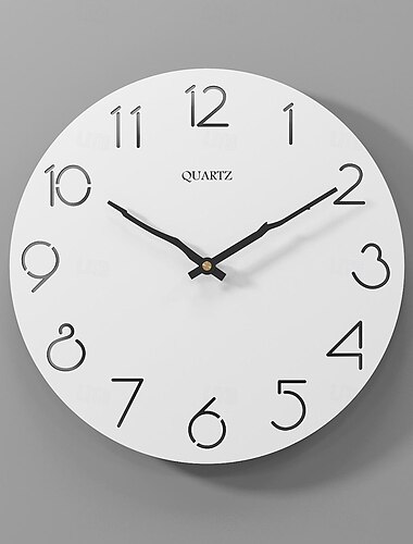  Moderne Wanduhr, kreative dekorative Wanduhr im nordischen Holzstil, arabische Ziffern, Wanduhr, moderne weiße Holzwanduhr, einfache runde Wanduhr, 30 cm