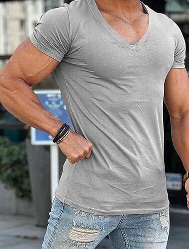  Hombre Camiseta Camiseta superior Mangas cortas Escote en Pico Verano Plano Moda Design Básico Vacaciones Calle Noche Gris oscuro Negro Blanco Camiseta superior para hombre