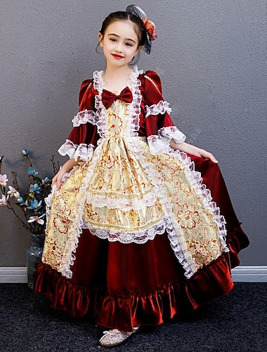  gotický Rokoko Retro Šaty Kostým na Večírek Maškarní Princeznovské Shakespeare Pevná barva Plesové šaty Dívčí Karneval Den dětí Plesová maškaráda Párty Narozeniny Dovolená Dětské Šaty Celý rok