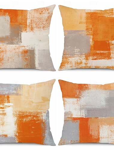  set med 4 kuddfodral färgat geometriskt abstrakt linne tryckt för soffa i vardagsrummet