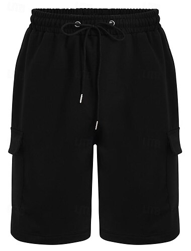  Herren Cargo Shorts Kurze Hosen Sweatshorts Kurze Hose Shorts Kurze Hosen Bermudas Kordelzug Elastische Taille Multi Pocket Glatt Komfort Knielänge Outdoor Casual Täglich Modisch Strassenmode Schwarz