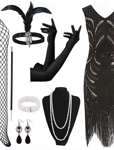  Retro Velký Gatsby Kostým na Večírek Bez rukávů Velký Gatsby Svatební host Flitry Třásně Do V Dámské předvečer Všech svatých Karneval Běžné / Denní Párty / koktejly Svatební hostina Dospělé 1 x