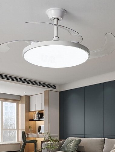  plafondventilator met verlichting 90/105cm dimbare led 3 kleuren 6 snelheden timing omkeerbare bladen met afstandsbediening, huishoudelijke ventilator kroonluchter, laag profiel inbouw