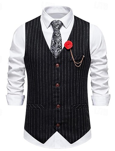  Homme Gilet Usage quotidien Vacances Sortie Rétro Vintage Mode Printemps & Automne Bouton Polyester Confortable Plein Boutonnage Simple Col V Standard Noir Gris foncé Gilet