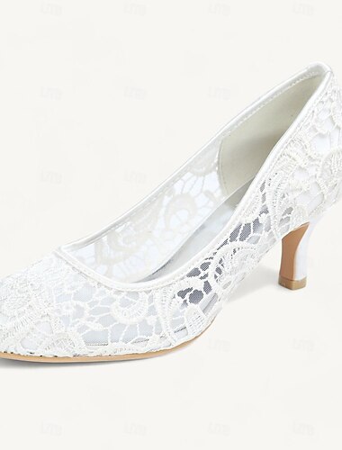  Klassieke kanten pumps voor dames – comfortabele pumps met een lage kittenhak en ronde neus, perfect voor bruiloften, een avondje uit en speciale gelegenheden.