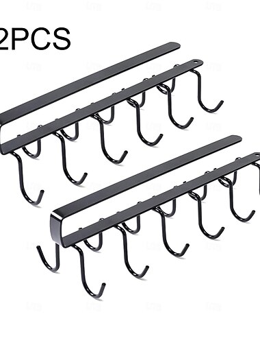  2pcs No-Drill Household Kitchen Cup Racks: Cabinet Hanging Shelves, Suspended Cup Holder Hooks for Organizing and Storing Cups