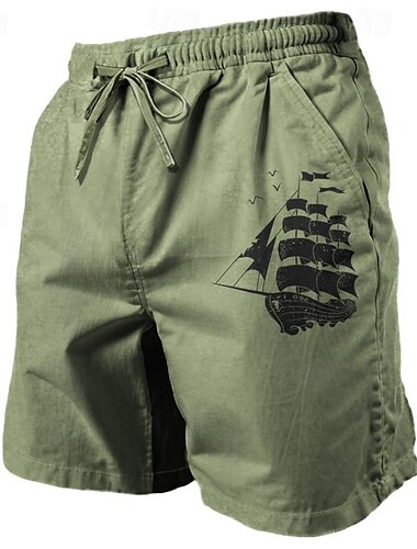  Kokosnussbaum Herren Shorts aus Baumwolle und Leinen, Sommershorts, Hawaii-Shorts, Strandshorts, bedruckt, Kordelzug, elastische Taille, atmungsaktiv, weich, 20 % Leinen, Shorts, lässig, Alltag,
