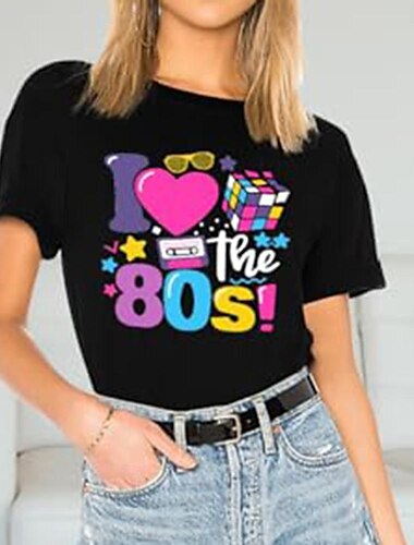  Retro-wijnoogst T-Shirt Grafisch T-shirt Ik hou van de jaren 80 Grafisch Voor Dames Volwassenen Maskerade Heet stempelen Casual / Dagelijks