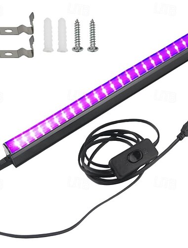  LEDブラックライトバー UVストリップライト パープル USBインターフェース スイッチ付き T5一体型電球 6W ブラックライトポスター ボディペイント グロー ハロウィンデコレーションパーティー雰囲気 蛍光タペストリーポスター