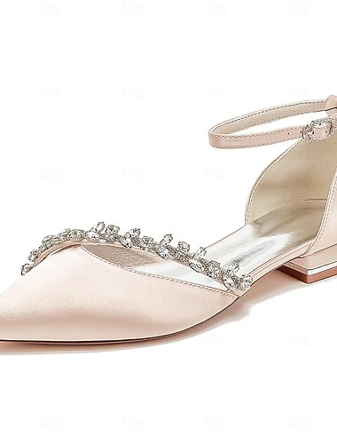  Weiße Hochzeits-Ballerinas für Damen – elegante Ballerinas mit spitzer Spitze und Strass-Riemchen – bequeme Brautschuhe für Hochzeiten und besondere Anlässe