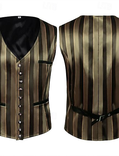  Rétro Vintage Rococo 19ème siècle Veste Gilet Aristocrate Coupe ajustée Rayures Homme Royal Carnaval Nouvel An Mascarade Soirée Fête / Soirée Carnaval de Venise Adulte Gilet