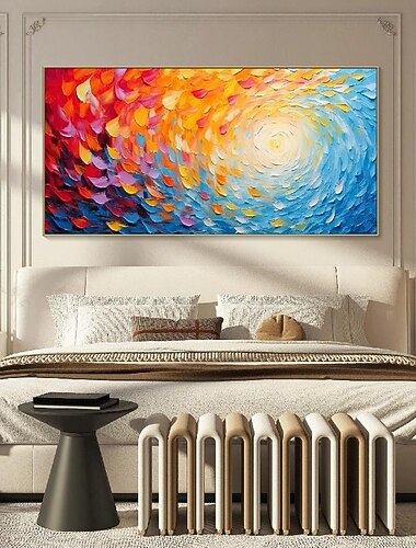 flammende sol maleri på lerret håndmalt fargerik strålende solkunst teksturert veggkunst boho lerret veggkunst fargerik tekstur oljemaleri for stuekunst fantastisk hjemmeinnredning