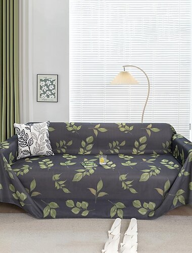  بطانية أريكة تبريد صيفية مضادة للخدش من قماش الحرير الجليدي بأوراق خضراء غطاء أريكة منشفة وسادة متعددة الوظائف