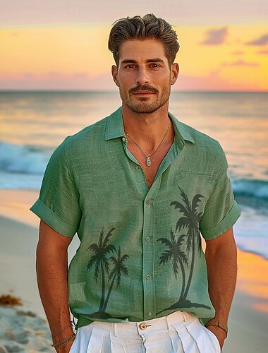  Herren Grafik Tropische Pflanzen Hemd Freizeithemd Sommer Hawaiihemd Kurzarm Hawaiianisch Modisch lässig Urlaub Täglich Hawaiianisch Frühling & Herbst Revers Druck Blau Grün Grau