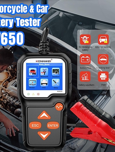  Starfire konnwei kw650 testador de bateria de carro motocicleta 12v 6v analisador de sistema de bateria 2000cca carregamento ferramentas de teste de partida para o carro