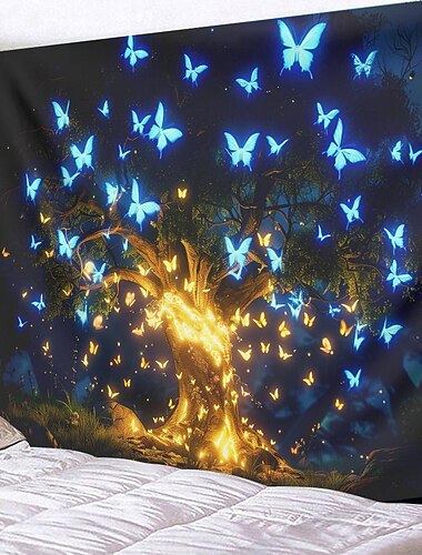  Schmetterlinge Baum des Lebens Wandteppich Wand Kunst große Wandteppich Wandbild Dekor Fotografie Hintergrund Decke Vorhang Haus Schlafzimmer Wohnzimmer Dekoration Wandtuch XXL Natur
