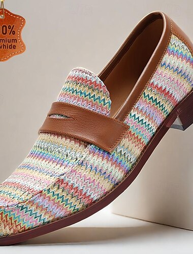  färgglada chevronvävda penny loafers för män