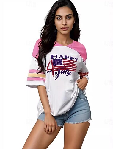  Amerikaanse Vlag T-Shirt Amerikaanse Vlag Voor Dames Volwassenen Onafhankelijkheidsdag 4 juli 3D afdrukken Casual / Dagelijks
