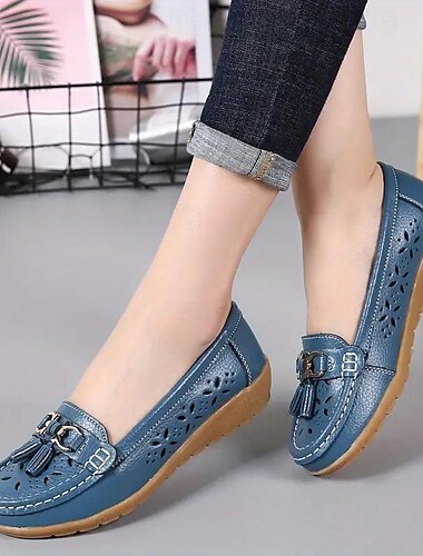  Damen-Loafer aus Kunstleder mit Quaste – bequeme, perforierte Mokassins zum Hineinschlüpfen für die Freizeit, die Arbeit und das tägliche Gehen