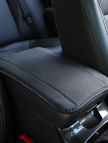  fyautoper Cojín universal para reposabrazos de cuatro estaciones, funda central antideslizante de fibra de cuero en relieve de doble línea